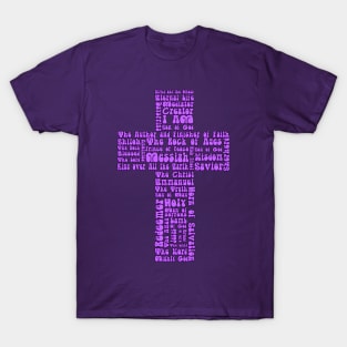 Funky Purple Retro Style Names of Jesus Cross T-Shirt